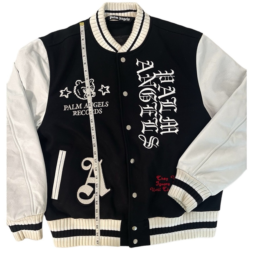 PALM ANGELS 
Smiley‎ X Burning Head Varsity Jacket - Black,Yellow - Picture 5 of 15